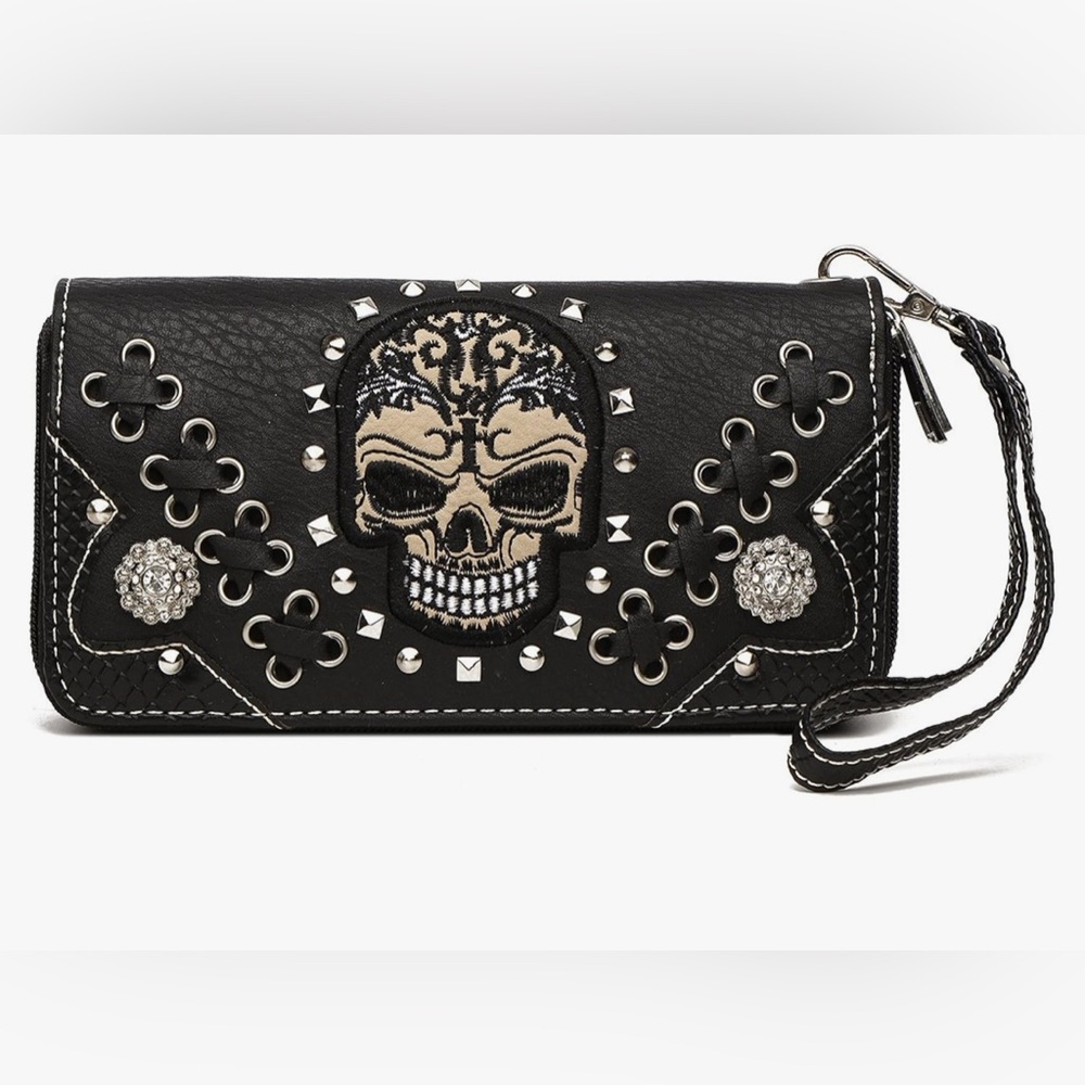 Black Skull Embellished Women's Wallet Nwt
